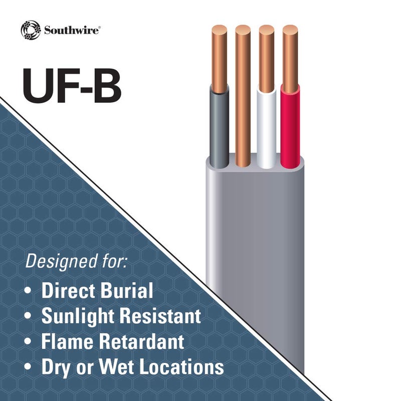 Southwire 14/3 UF-B Underground Feeder Cable â€“ 50 ft Copper Wire for Outdoor Direct Burial, Wet & Sunlight-Resistant, 600V Rated - Image 2